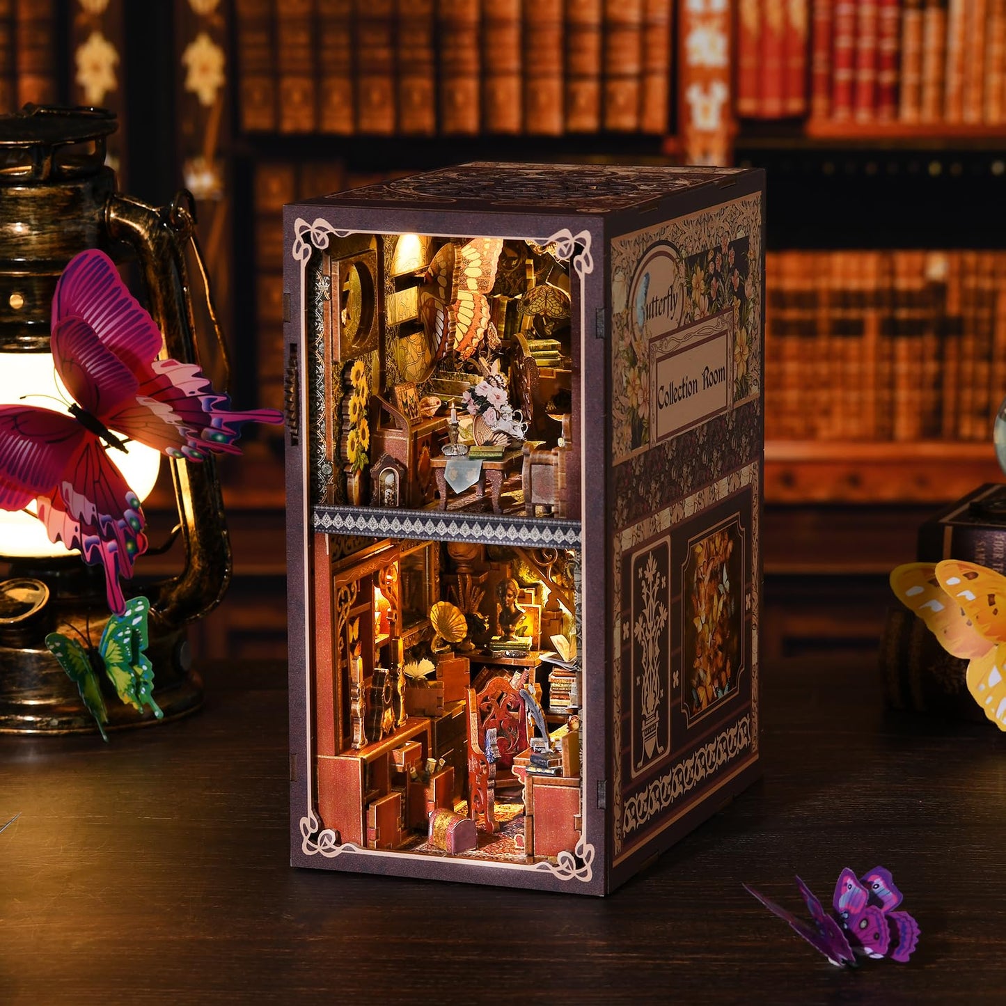 TOYQI DIY Book Nook Kit – Butterfly Themed Mini Dollhouse with LED Lights for Adults & Teens