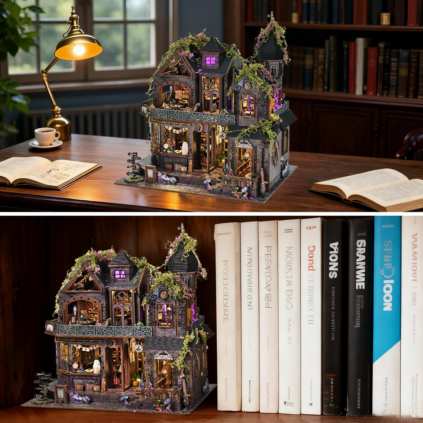 TOYQI Miniature Dollhouse Kit – Magic Castle Book Nook with LED Lights & Music Box
