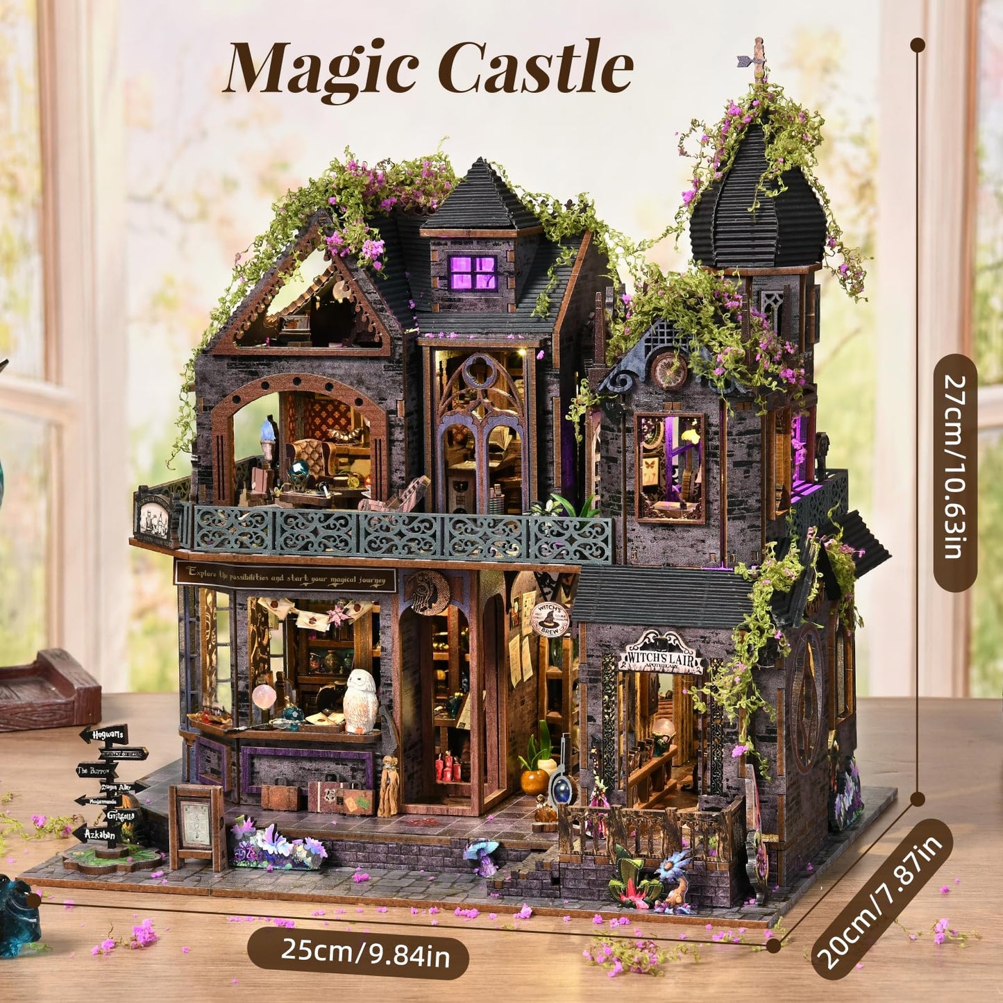 TOYQI Miniature Dollhouse Kit – Magic Castle Book Nook with LED Lights & Music Box