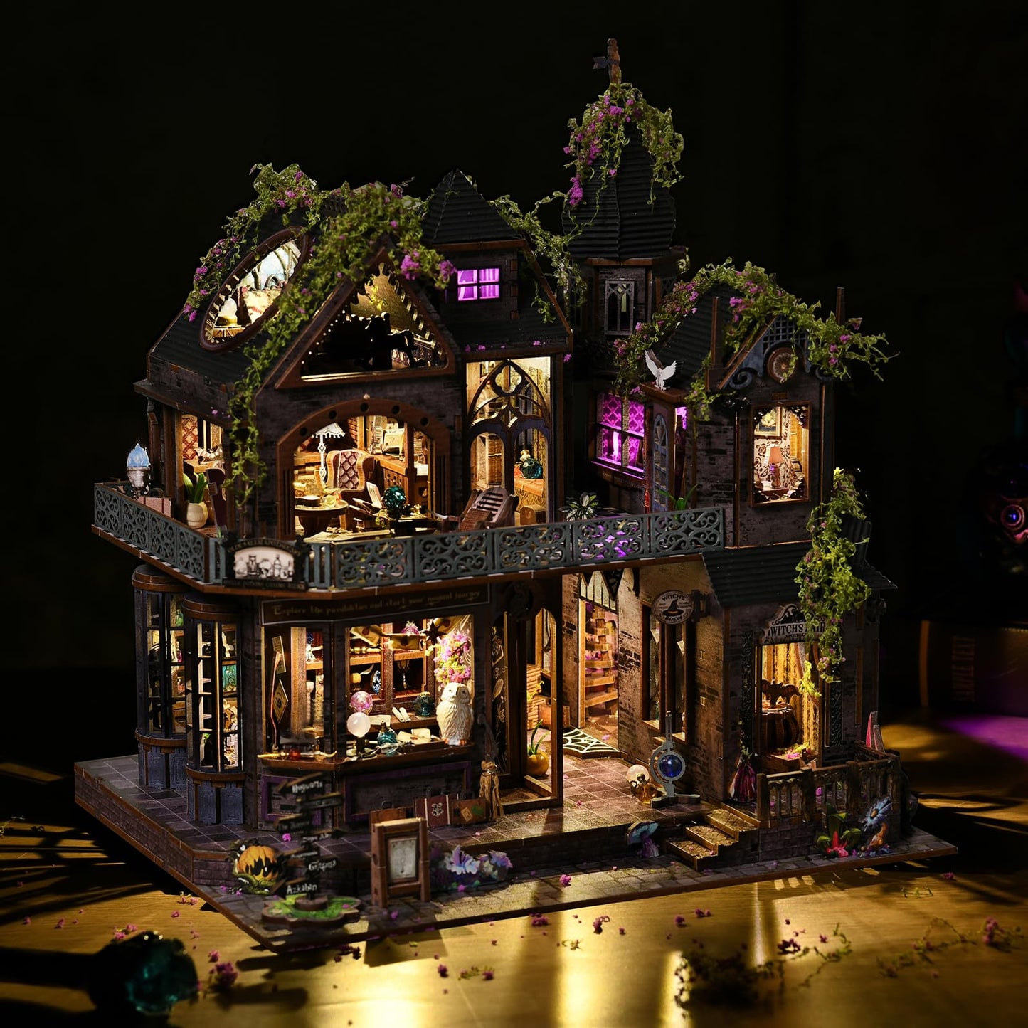 TOYQI Miniature Dollhouse Kit – Magic Castle Book Nook with LED Lights & Music Box