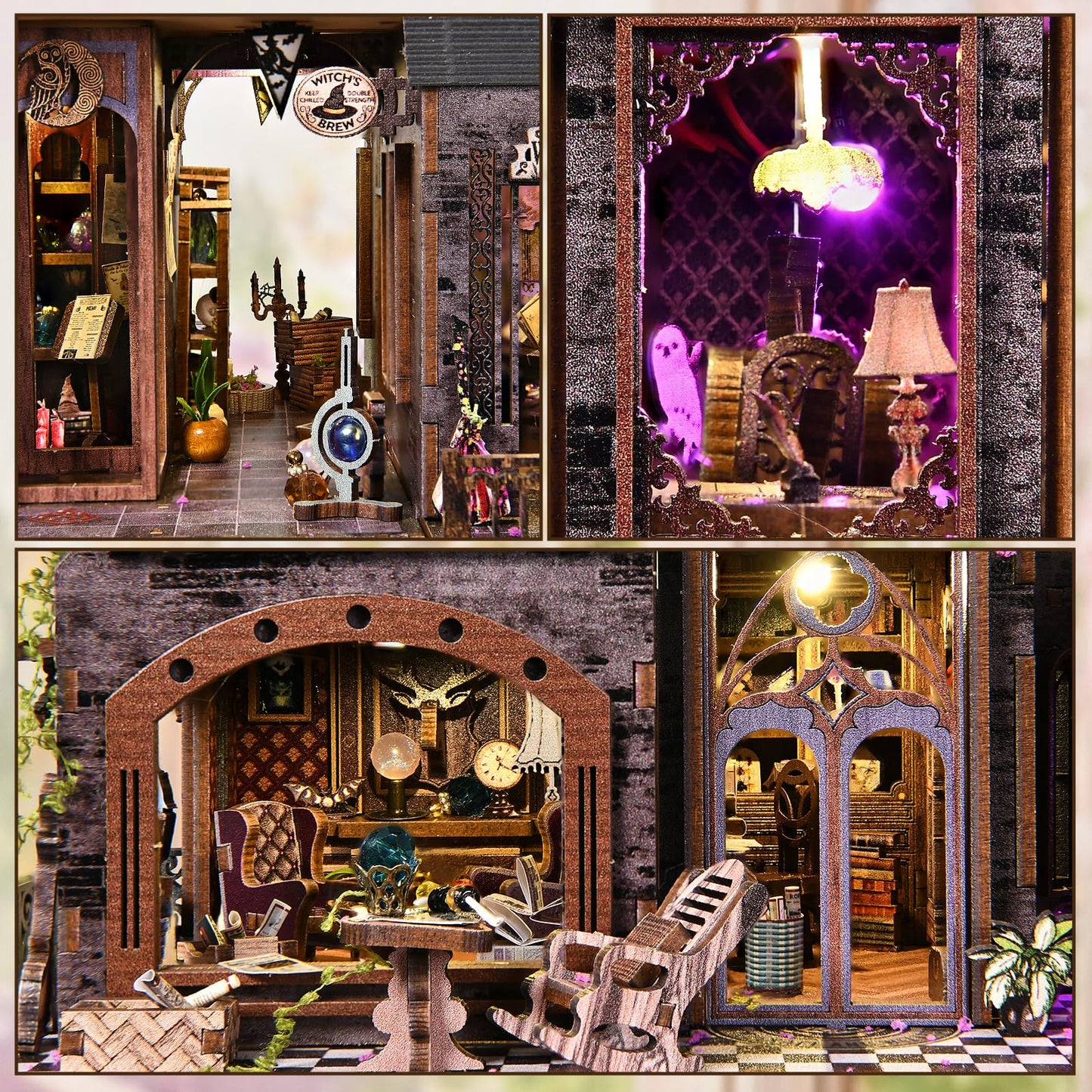 TOYQI Miniature Dollhouse Kit – Magic Castle Book Nook with LED Lights & Music Box