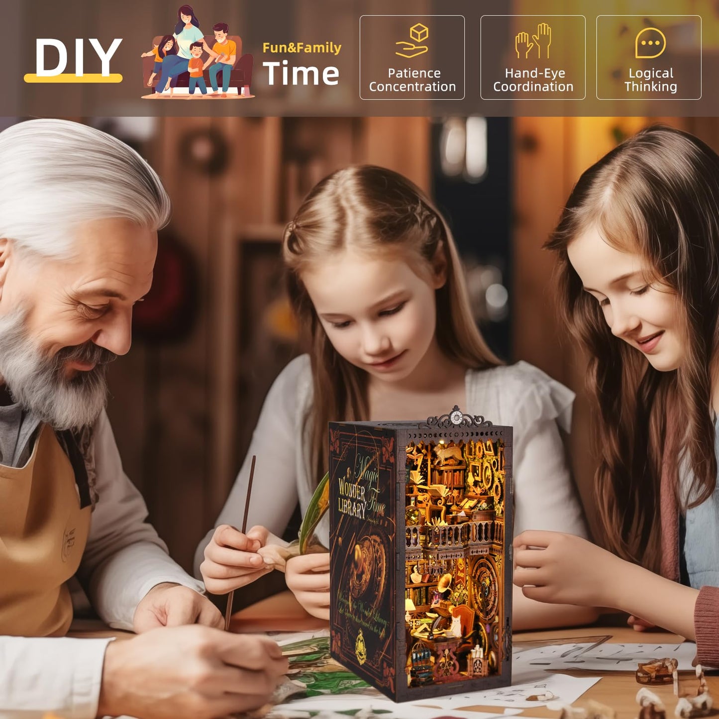 TOYQI DIY Book Nook Kit – Miniature Library Dollhouse for Teens & Adults