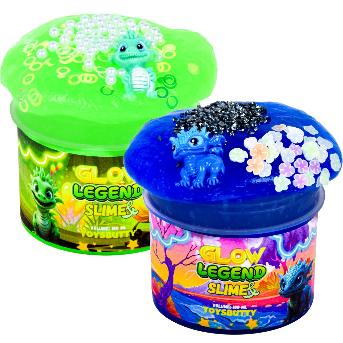 FINOCLAY Glow in the Dark Slime Kit – 2-Pack Dragon Theme by ToysButty | Premade Slime & Sensory Toys