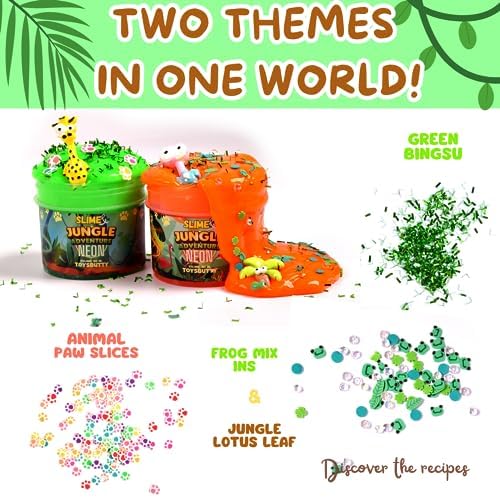 FINOCLAY 2 Neon Jungle Slime Kit by ToysButty – 2 Slimes, 8 Accessories, 180 Pots