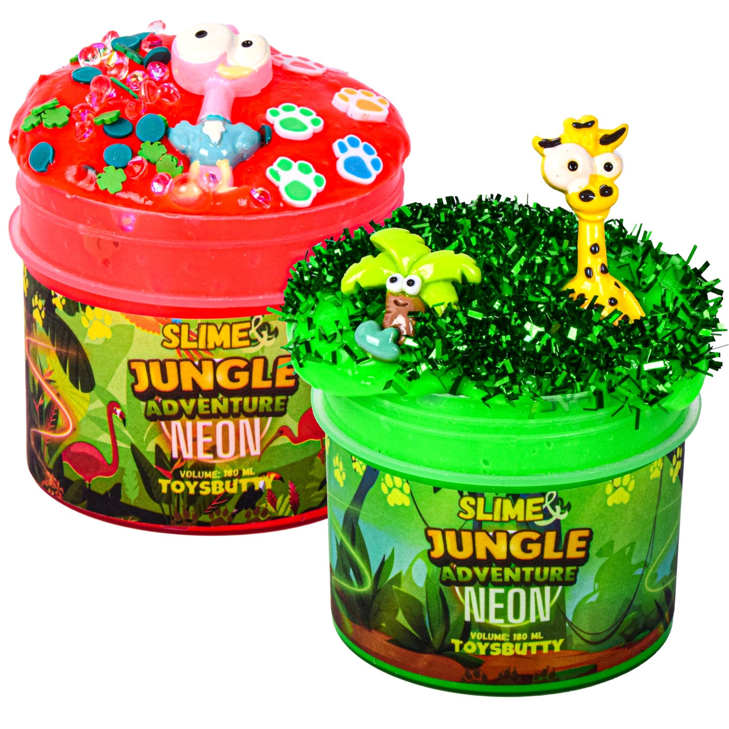 FINOCLAY 2 Neon Jungle Slime Kit by ToysButty – 2 Slimes, 8 Accessories, 180 Pots