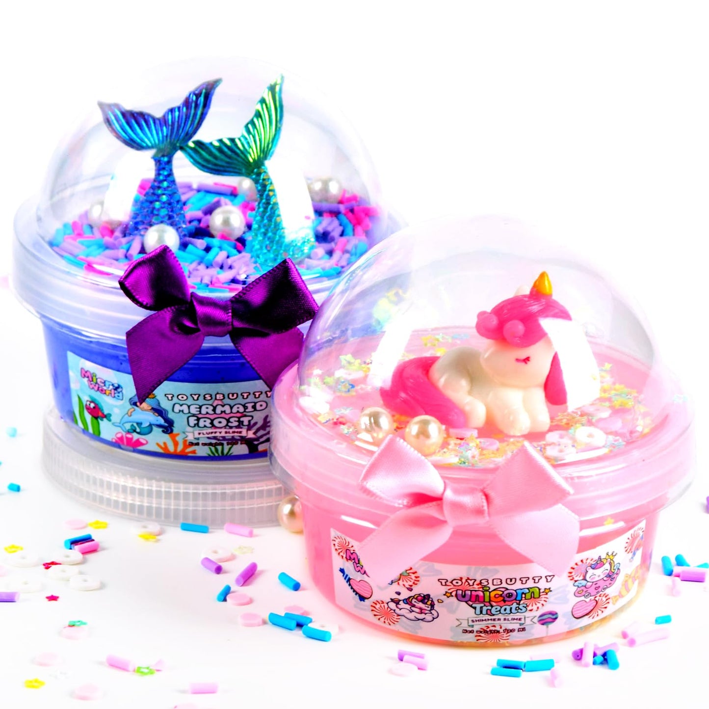 ToysButty Finoclay Butter Slime Kit – Unicorn & Mermaid Theme, 2x 120ml Slimes + 6 Add-Ins