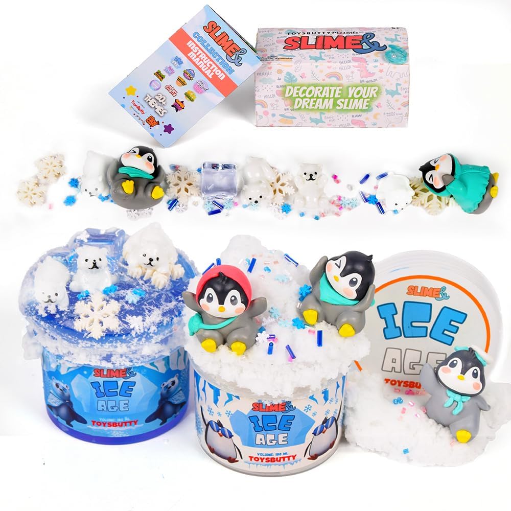 ToysButty FINOCLAY 2 Pack Cloud Slime Kit – Ice Age Theme with 8 Accessories