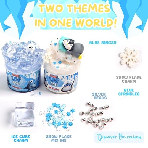 ToysButty FINOCLAY 2 Pack Cloud Slime Kit – Ice Age Theme with 8 Accessories
