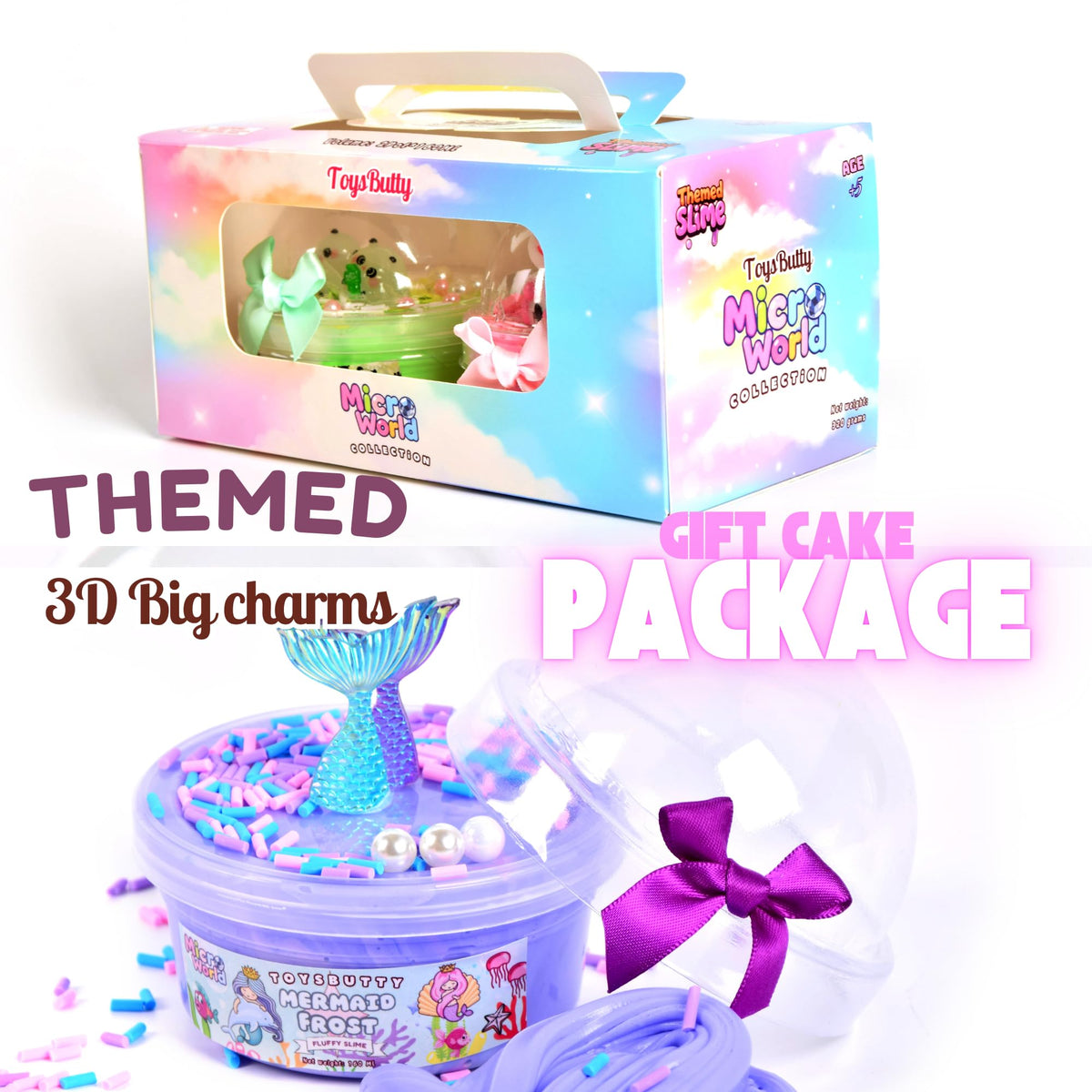 ToysButty Finoclay Butter Slime Kit – Unicorn & Mermaid Theme, 2x 120ml Slimes + 6 Add-Ins