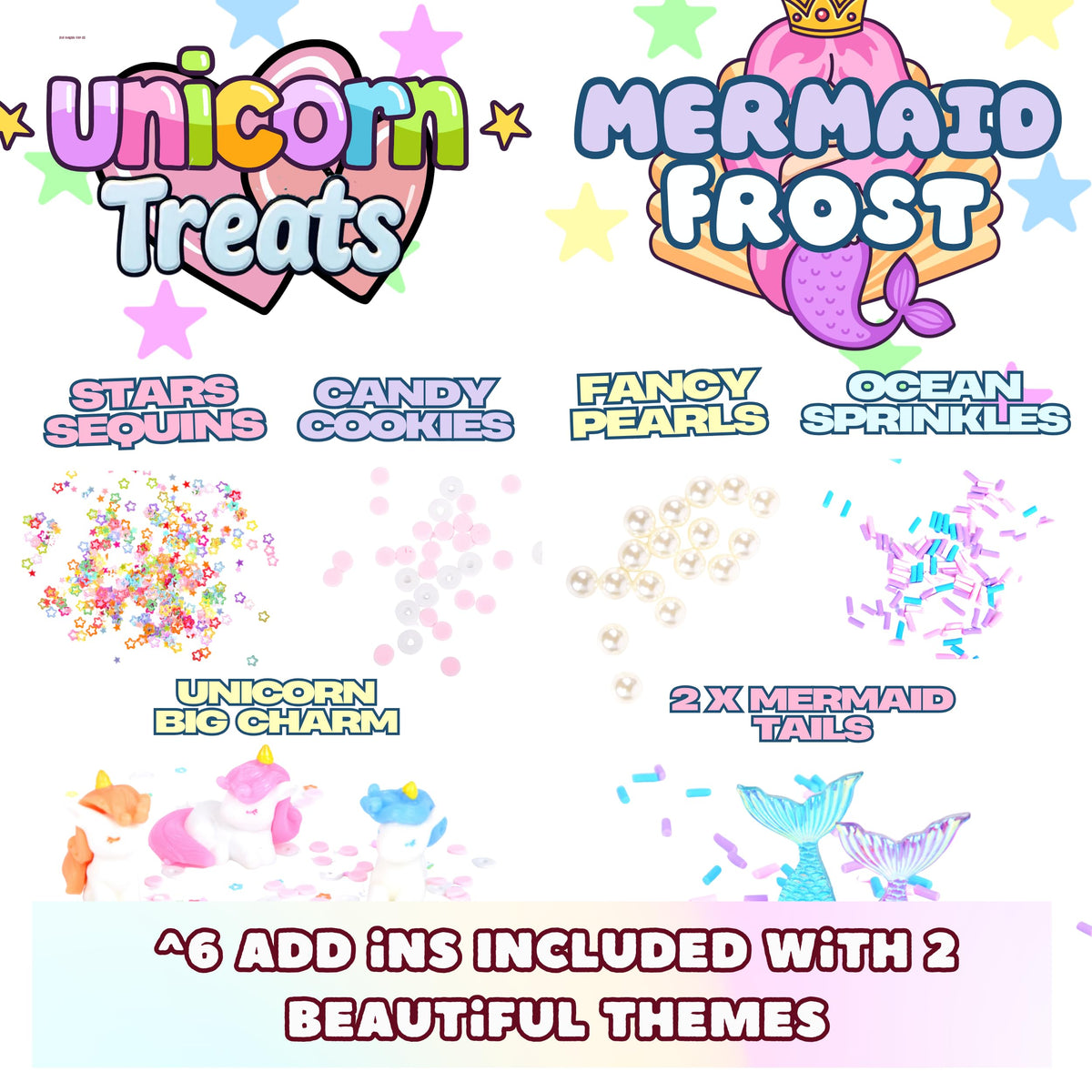 ToysButty Finoclay Butter Slime Kit – Unicorn & Mermaid Theme, 2x 120ml Slimes + 6 Add-Ins