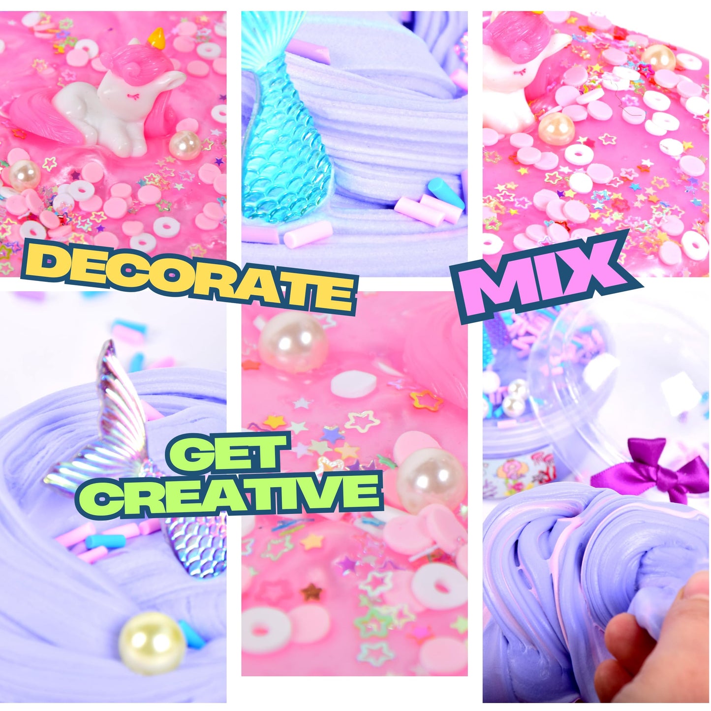 ToysButty Finoclay Butter Slime Kit – Unicorn & Mermaid Theme, 2x 120ml Slimes + 6 Add-Ins