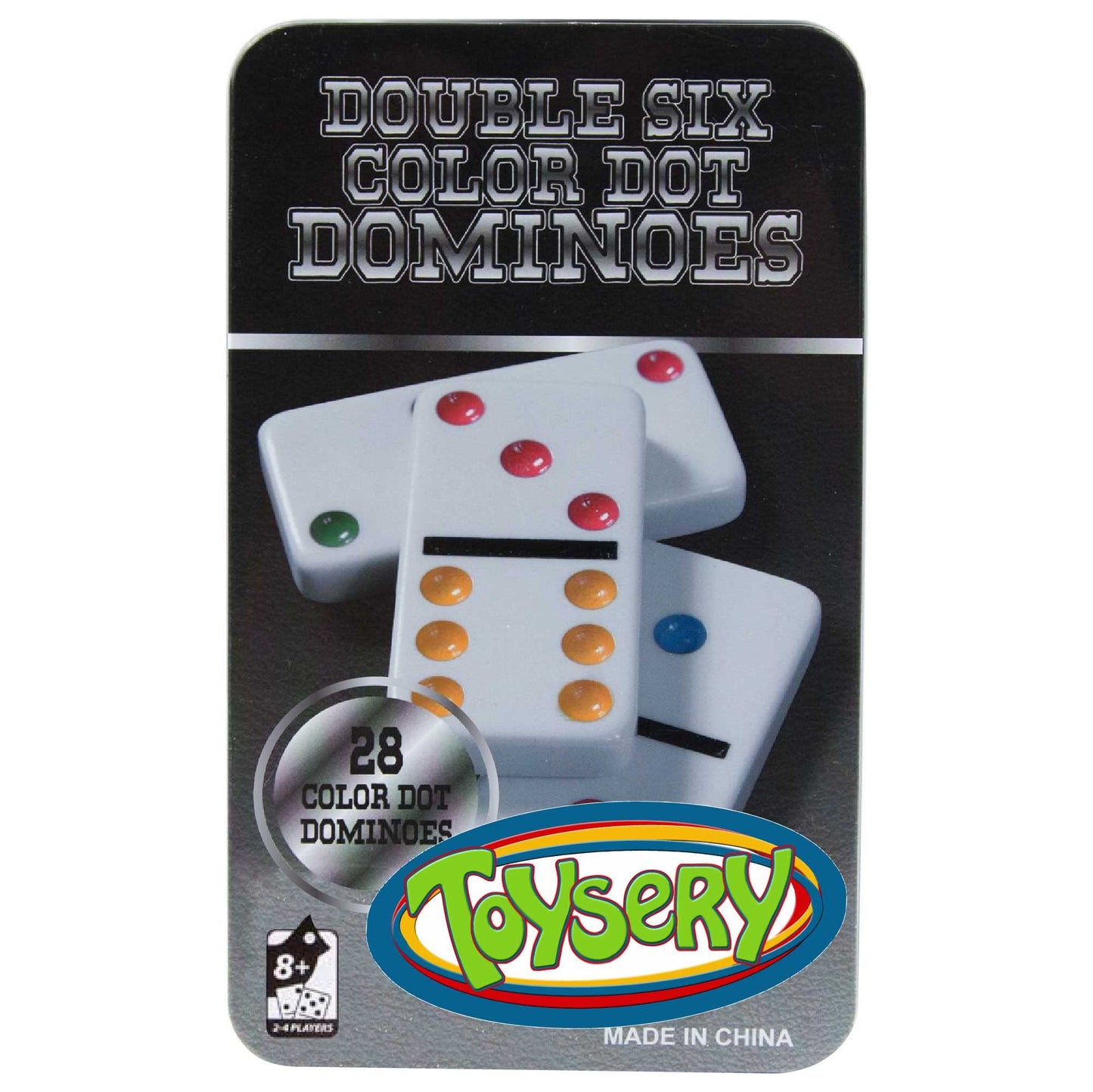 Toysery Double 6 Dominoes Set with Colored Dots – 28-Piece Family Educational Dominoes in Tin Case