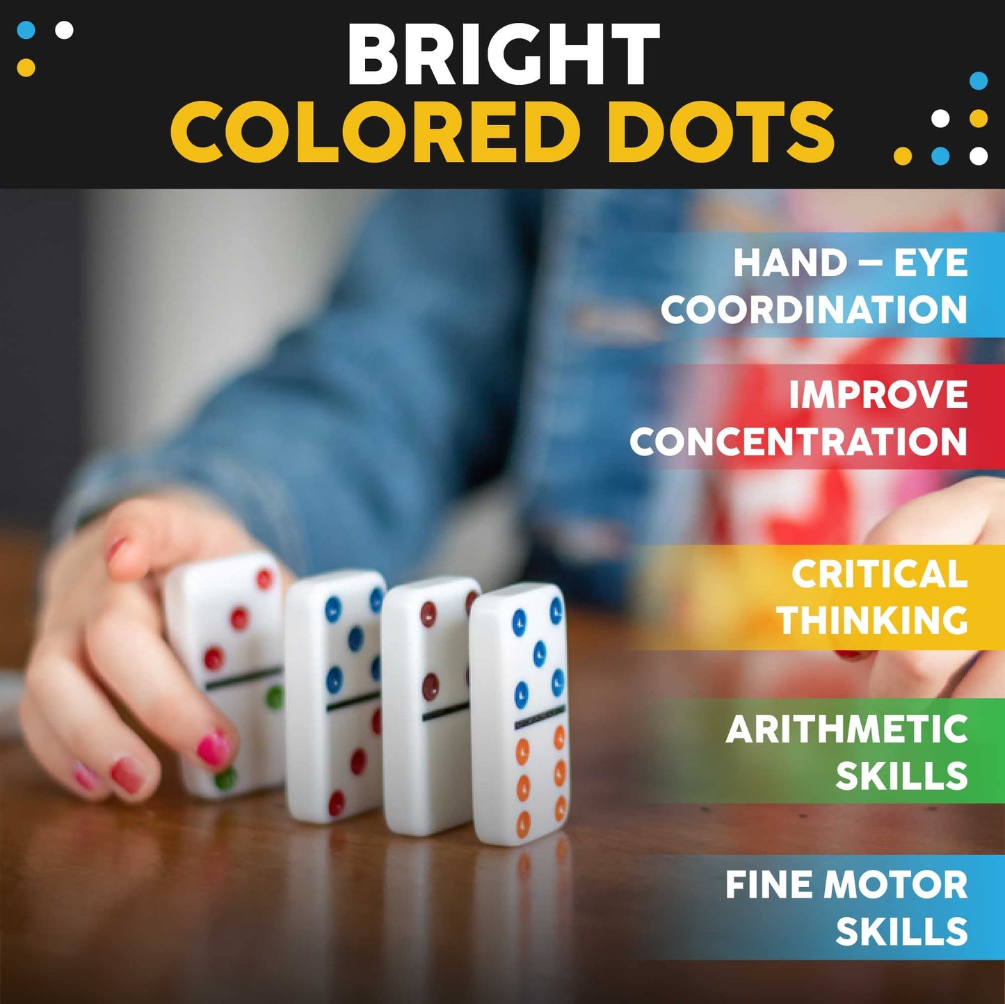 Toysery Double 6 Dominoes Set with Colored Dots – 28-Piece Family Educational Dominoes in Tin Case