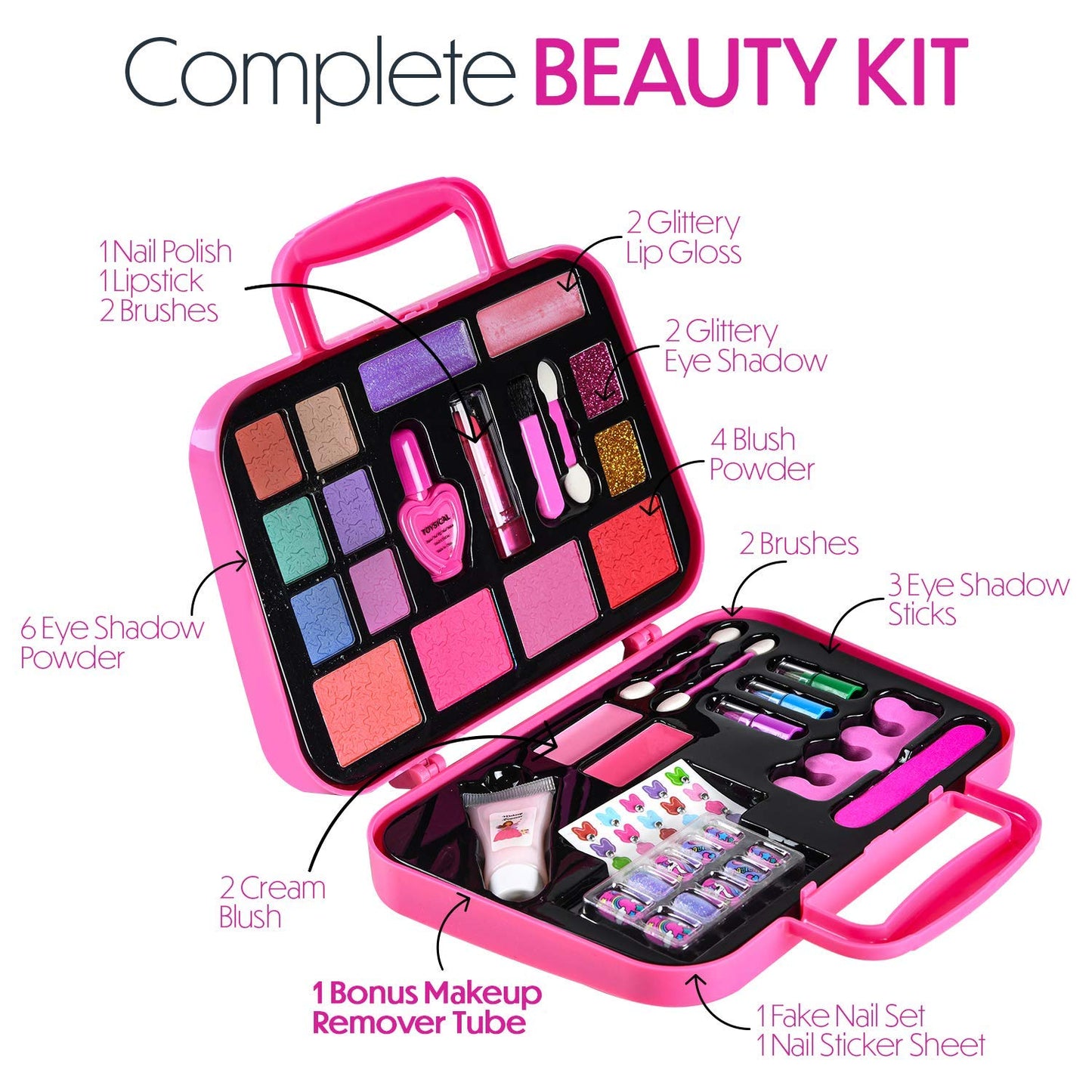 Toysical Princess Kids Makeup Kit for Girls – Non-Toxic, Washable Real Makeup with Remover | Pretend Play Gift for Ages 3–10