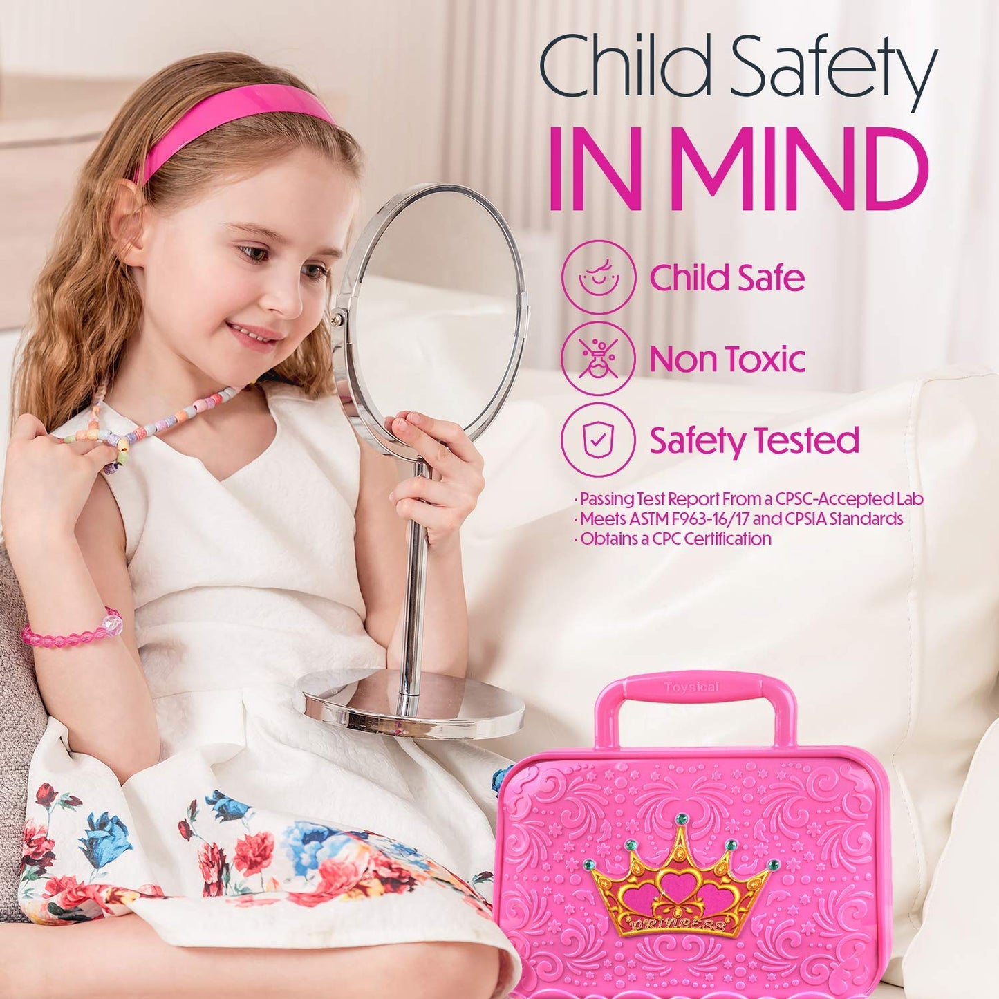 Toysical Princess Kids Makeup Kit for Girls – Non-Toxic, Washable Real Makeup with Remover | Pretend Play Gift for Ages 3–10