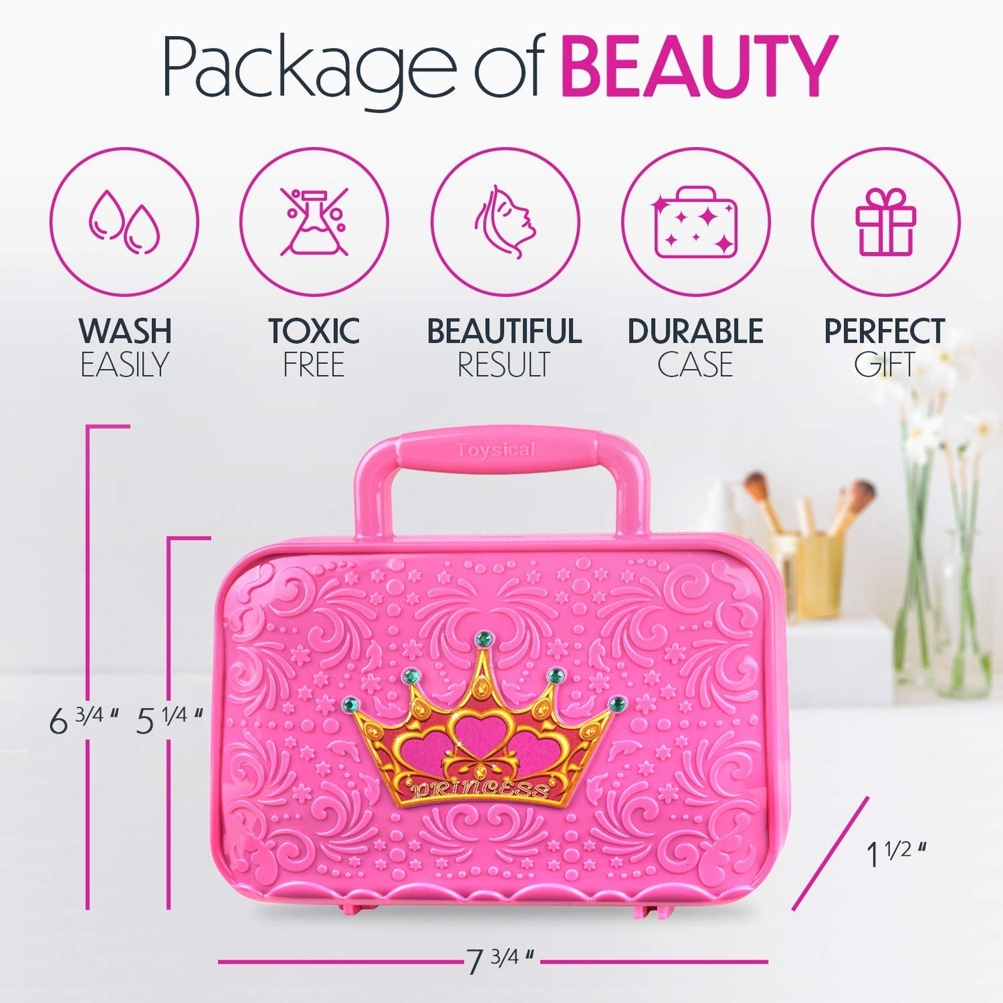 Toysical Princess Kids Makeup Kit for Girls – Non-Toxic, Washable Real Makeup with Remover | Pretend Play Gift for Ages 3–10