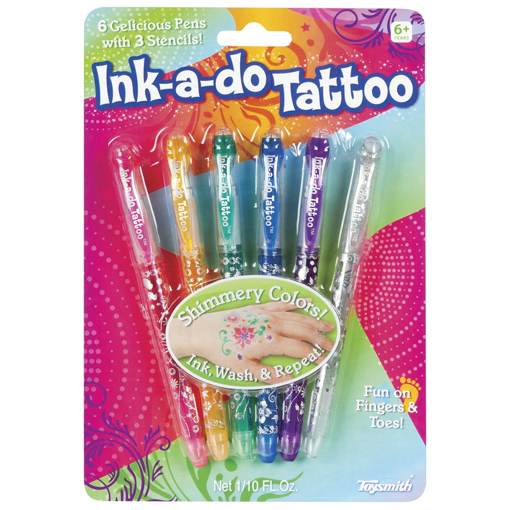 Toysmith Ink-a-Do Tattoo Pens: 6 Colors, Washable & Non-Toxic (Ages 6+)