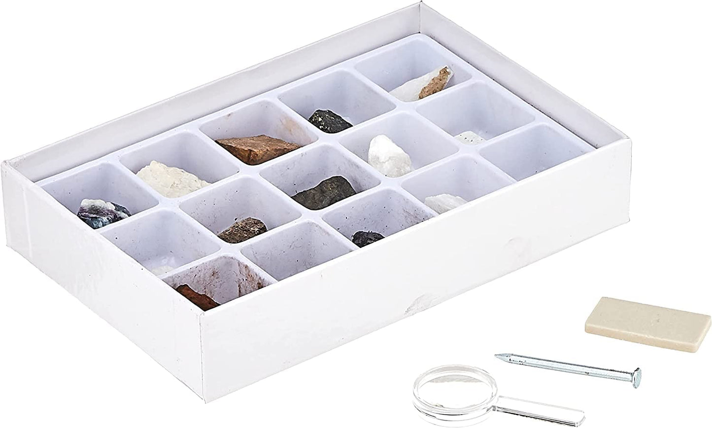 Toysmith Mineral Science Kit for Young Geologists — 15 Minerals, Magnifier & Guide