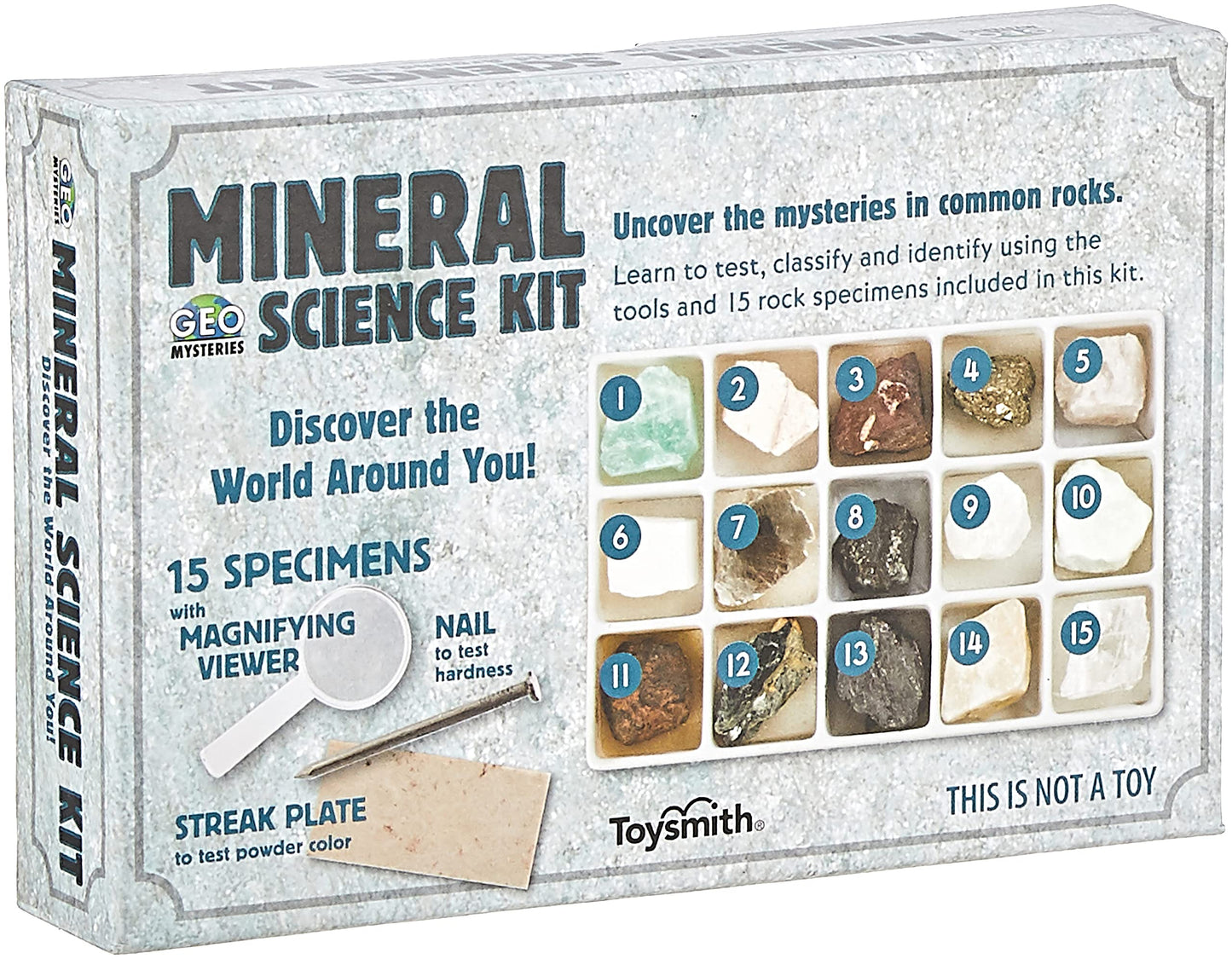 Toysmith Mineral Science Kit for Young Geologists — 15 Minerals, Magnifier & Guide