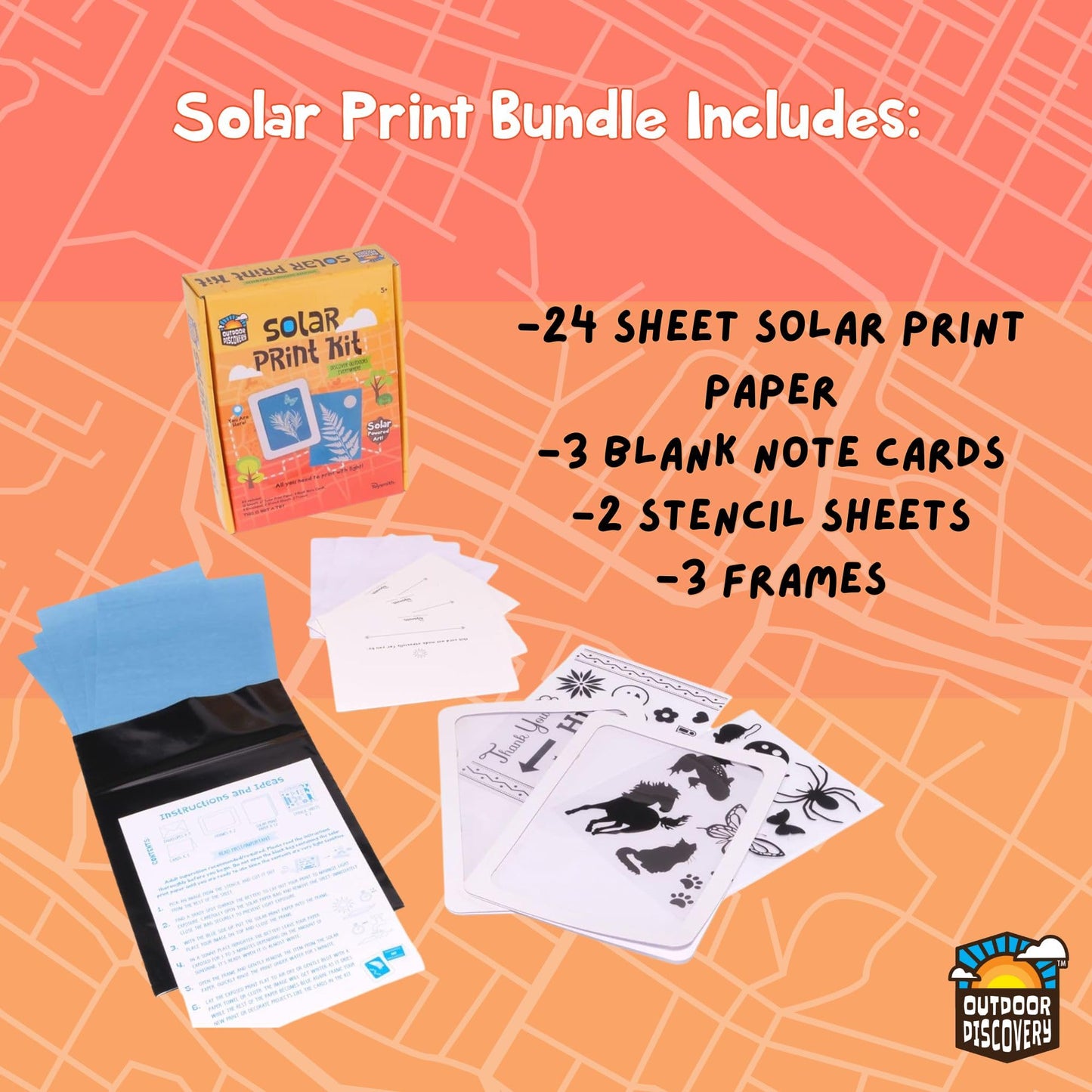 Toysmith Outdoor Discovery Solar Print Paper Kit Bundle – Sun Printing Set for Kids 5+