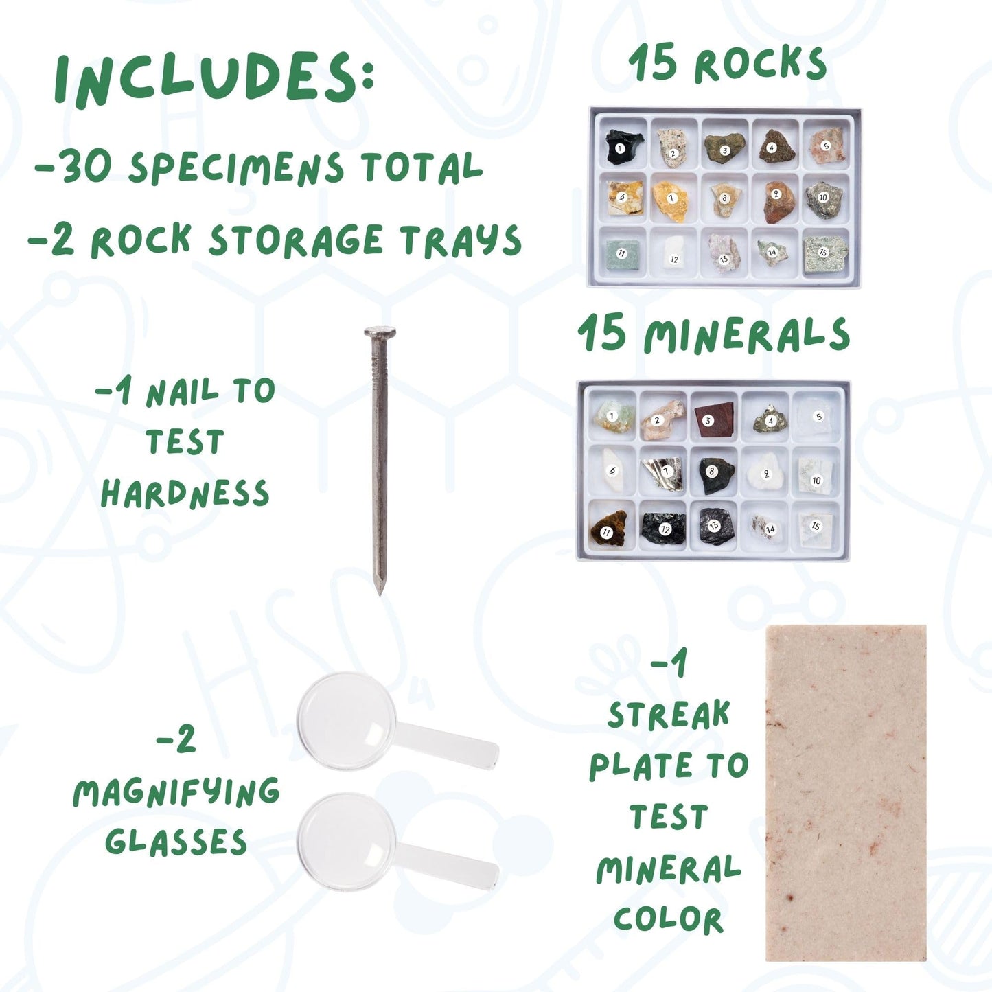 Toysmith STEM Rock & Mineral Kit for Kids – 30 Specimens, Magnifying Viewer & Tools