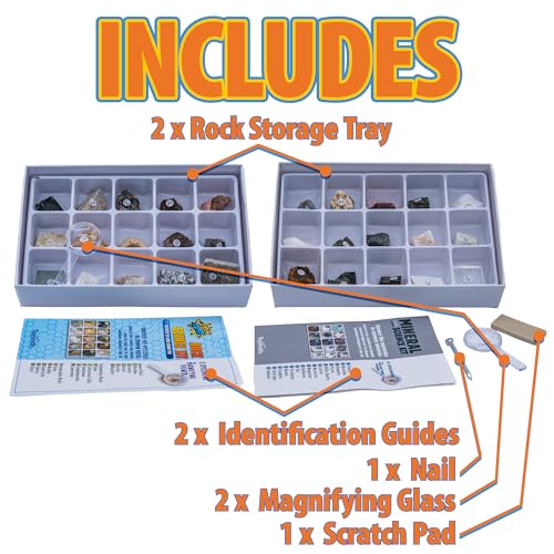 Toysmith STEM Rock & Mineral Kit for Kids – 30 Specimens, Magnifying Viewer & Tools