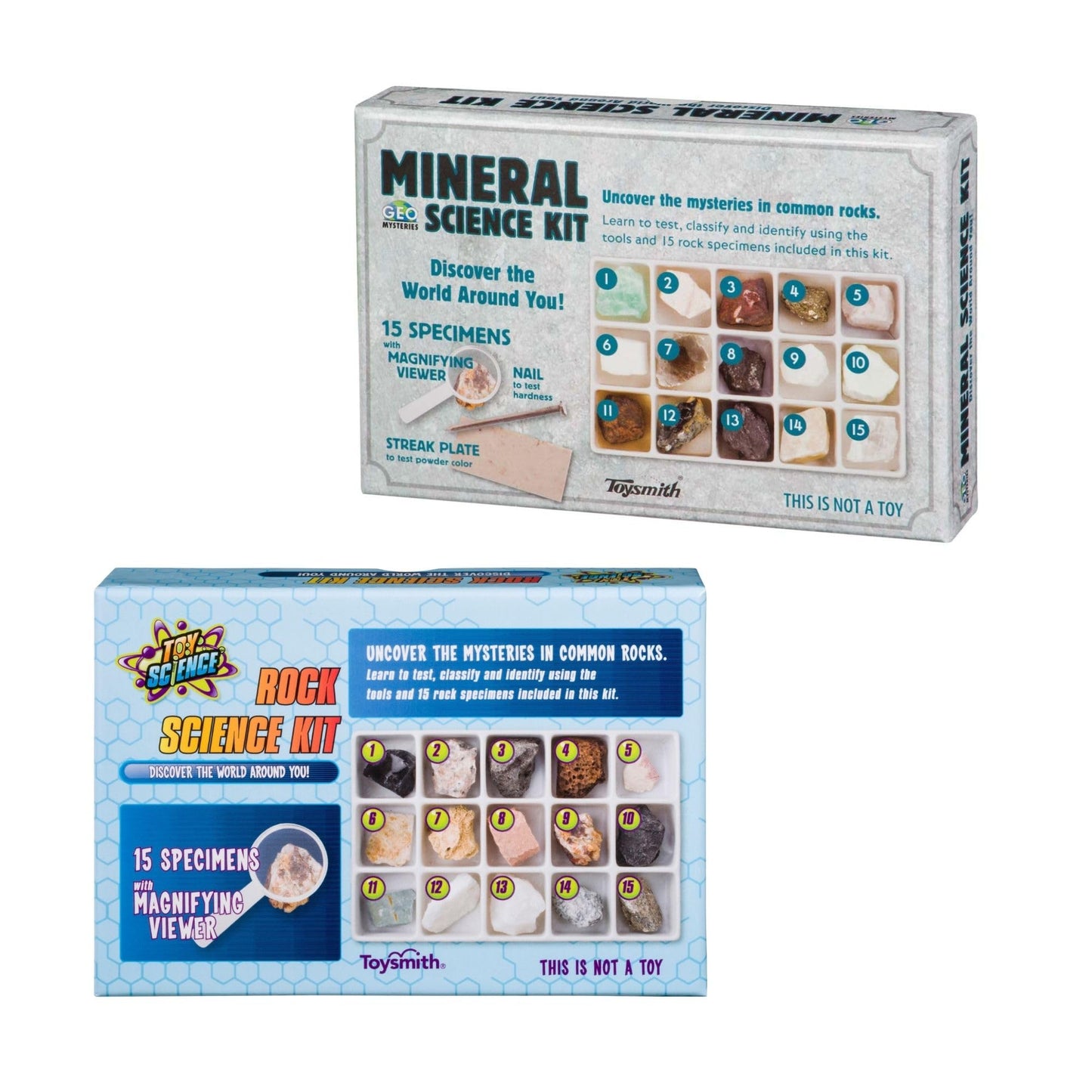 Toysmith STEM Rock & Mineral Kit for Kids – 30 Specimens, Magnifying Viewer & Tools