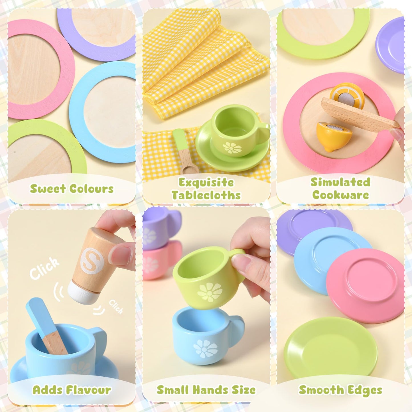 Toyssa 34-Piece Wooden Play Dishes & Kitchen Set – Montessori Pretend Cooking Toys for Kids 3-6