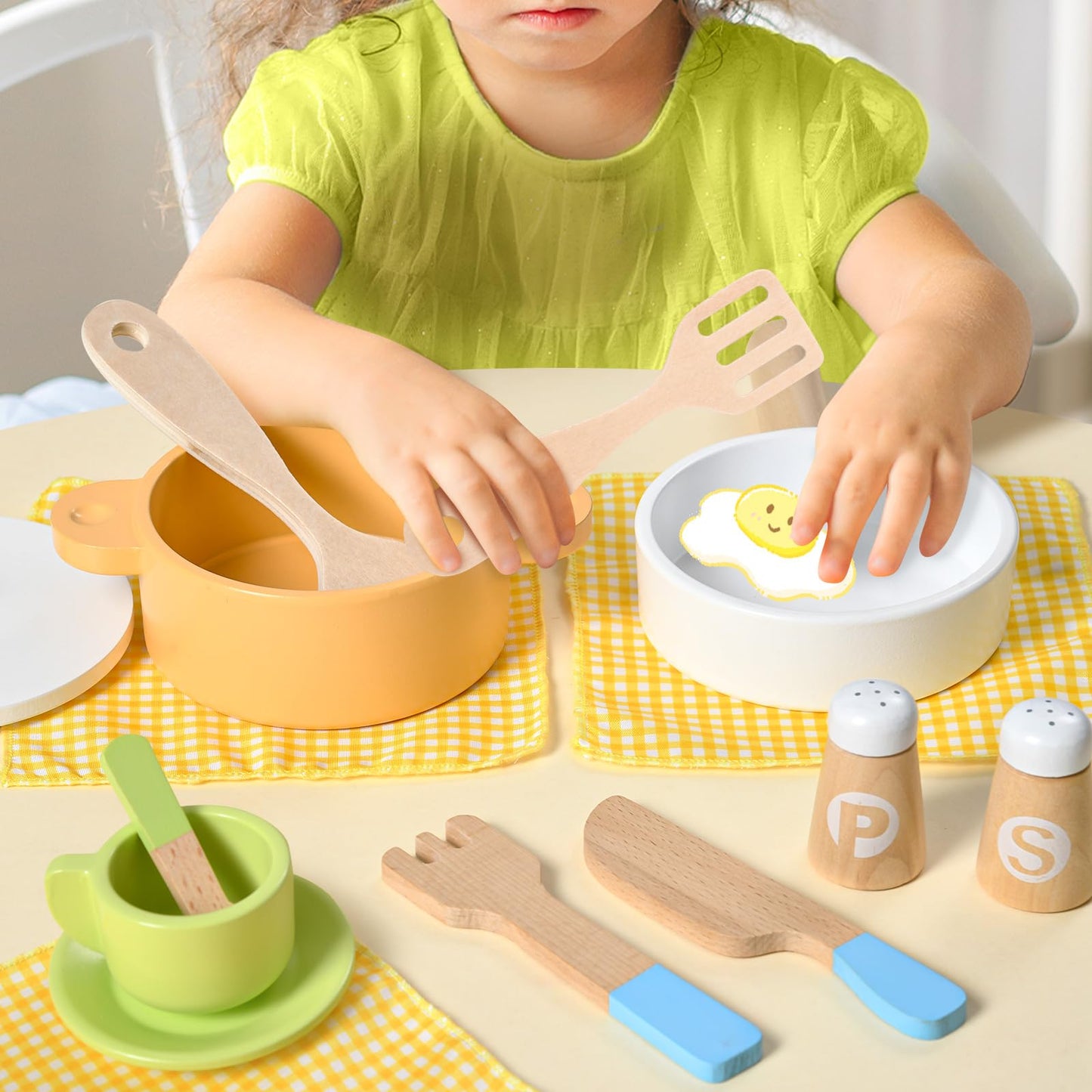 Toyssa 34-Piece Wooden Play Dishes & Kitchen Set – Montessori Pretend Cooking Toys for Kids 3-6