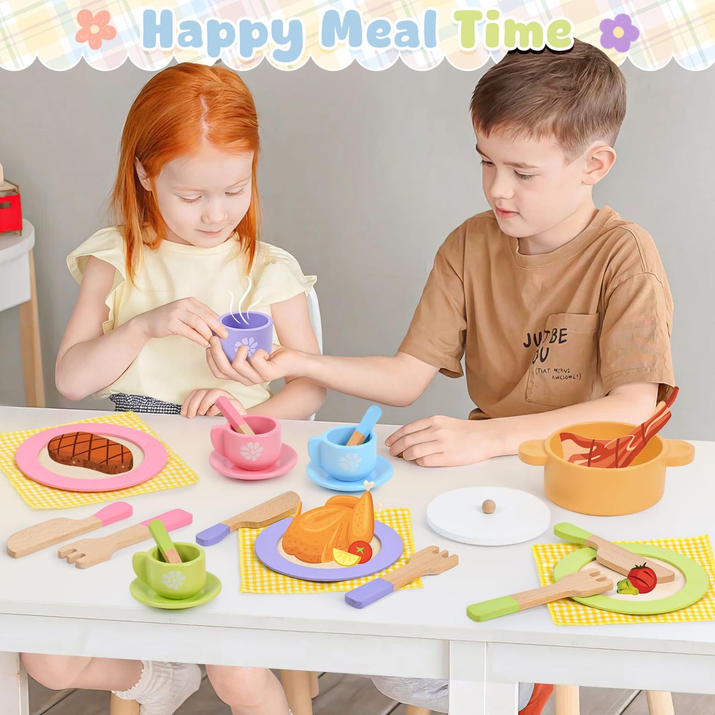 Toyssa 34-Piece Wooden Play Dishes & Kitchen Set – Montessori Pretend Cooking Toys for Kids 3-6