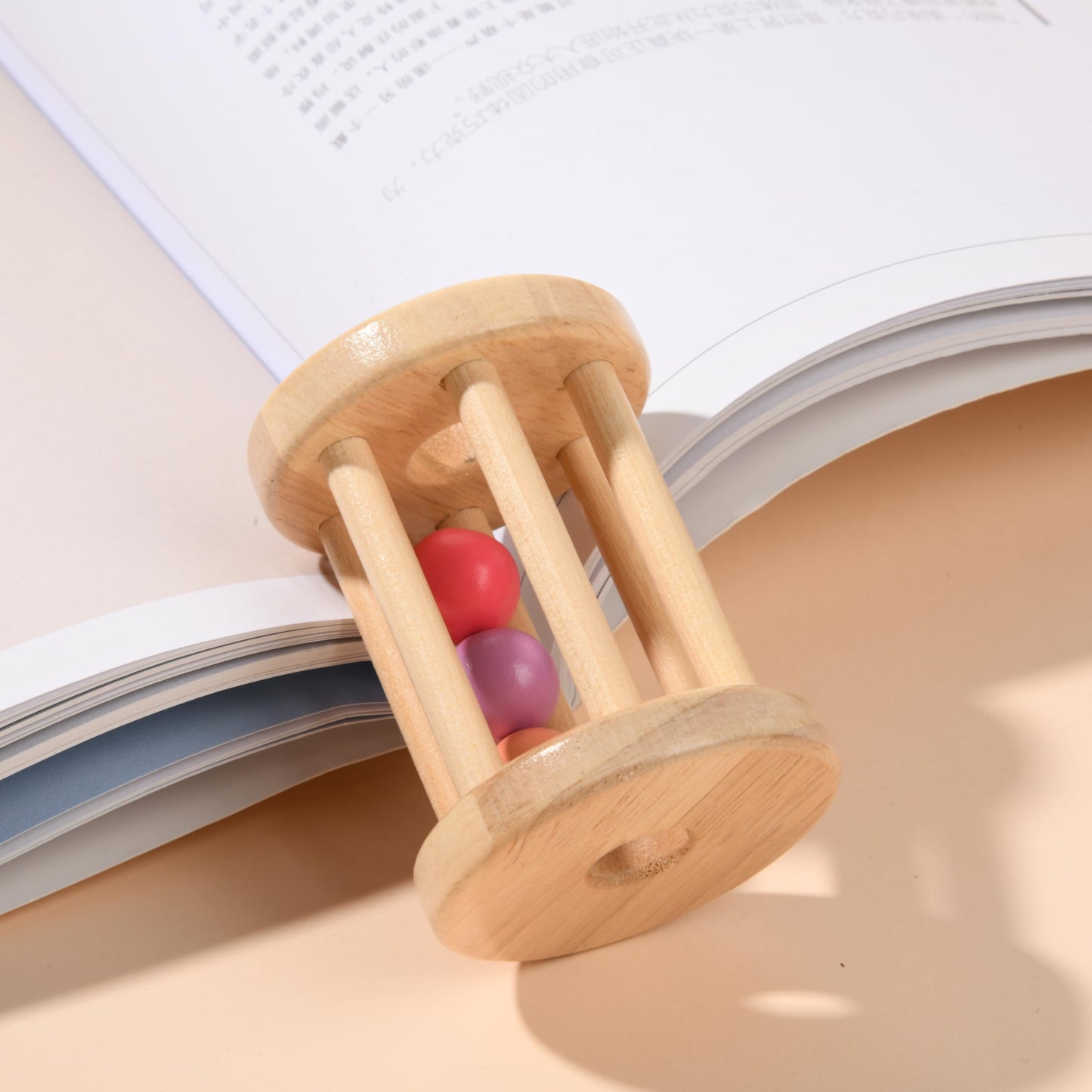 Toyssa 6-in-1 Wooden Montessori Baby Toy for 0-6 Months | Sensory Spin Drum, Mirror, Rattle & Flash Cards