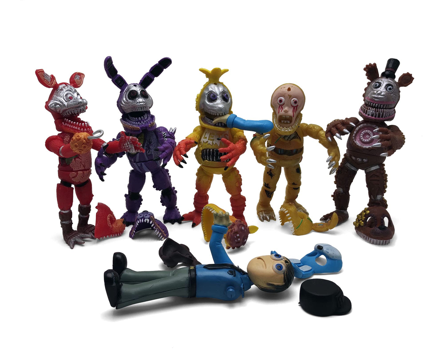 Toysvill FNAF-Inspired 6-Piece Action Figure Set (6in) – Nightmare Foxy, Freddy, Bonnie, Fazbear, Chica & Security