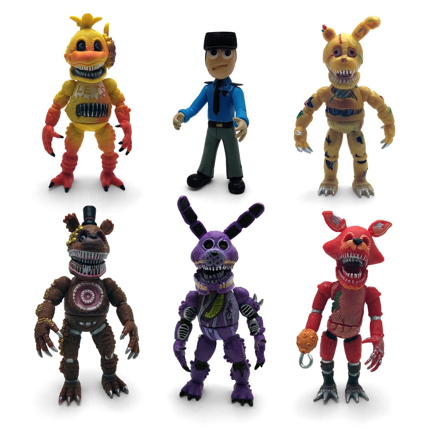 Toysvill FNAF-Inspired 6-Piece Action Figure Set (6in) – Nightmare Foxy, Freddy, Bonnie, Fazbear, Chica & Security