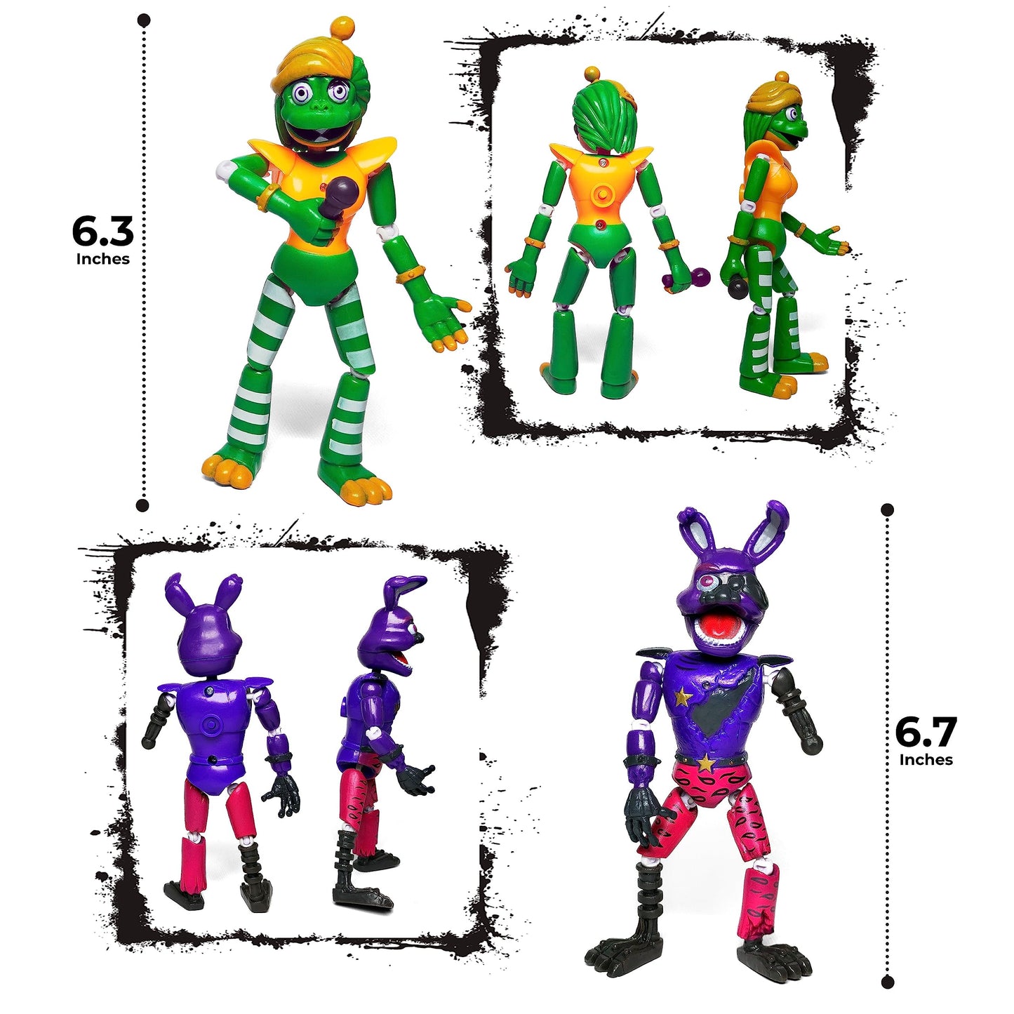 Toysvill 8-Piece FNAF Ultimate Custom Night Action Figure Set – Withered Bonnie, Orville Elephant, Mangle, Montgomery Gator, Happy Frog, Roxanne Wolf, Glamrock Chica, Music Man