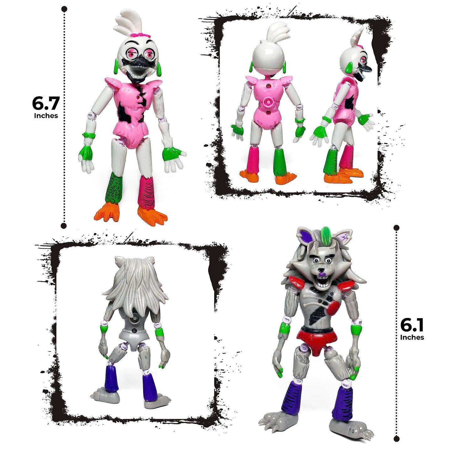 Toysvill 8-Piece FNAF Ultimate Custom Night Action Figure Set – Withered Bonnie, Orville Elephant, Mangle, Montgomery Gator, Happy Frog, Roxanne Wolf, Glamrock Chica, Music Man