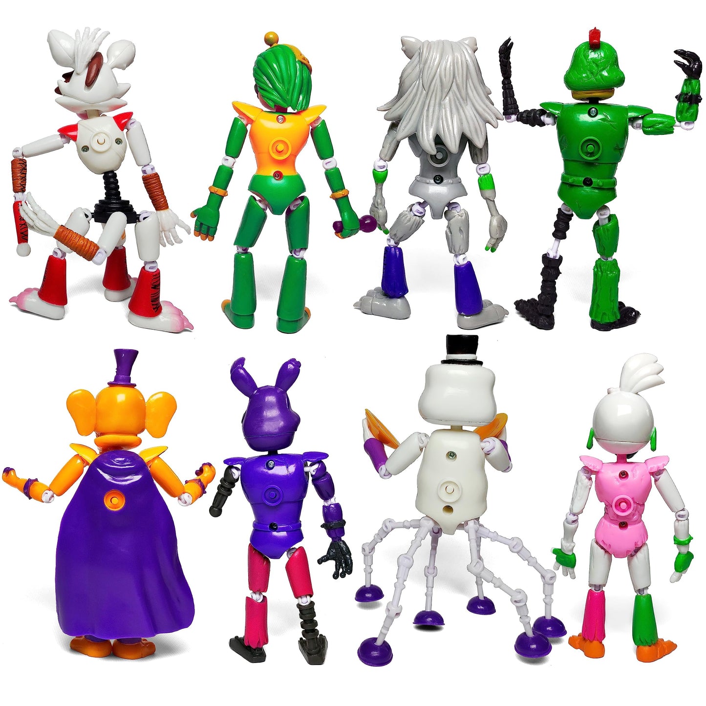 Toysvill 8-Piece FNAF Ultimate Custom Night Action Figure Set – Withered Bonnie, Orville Elephant, Mangle, Montgomery Gator, Happy Frog, Roxanne Wolf, Glamrock Chica, Music Man