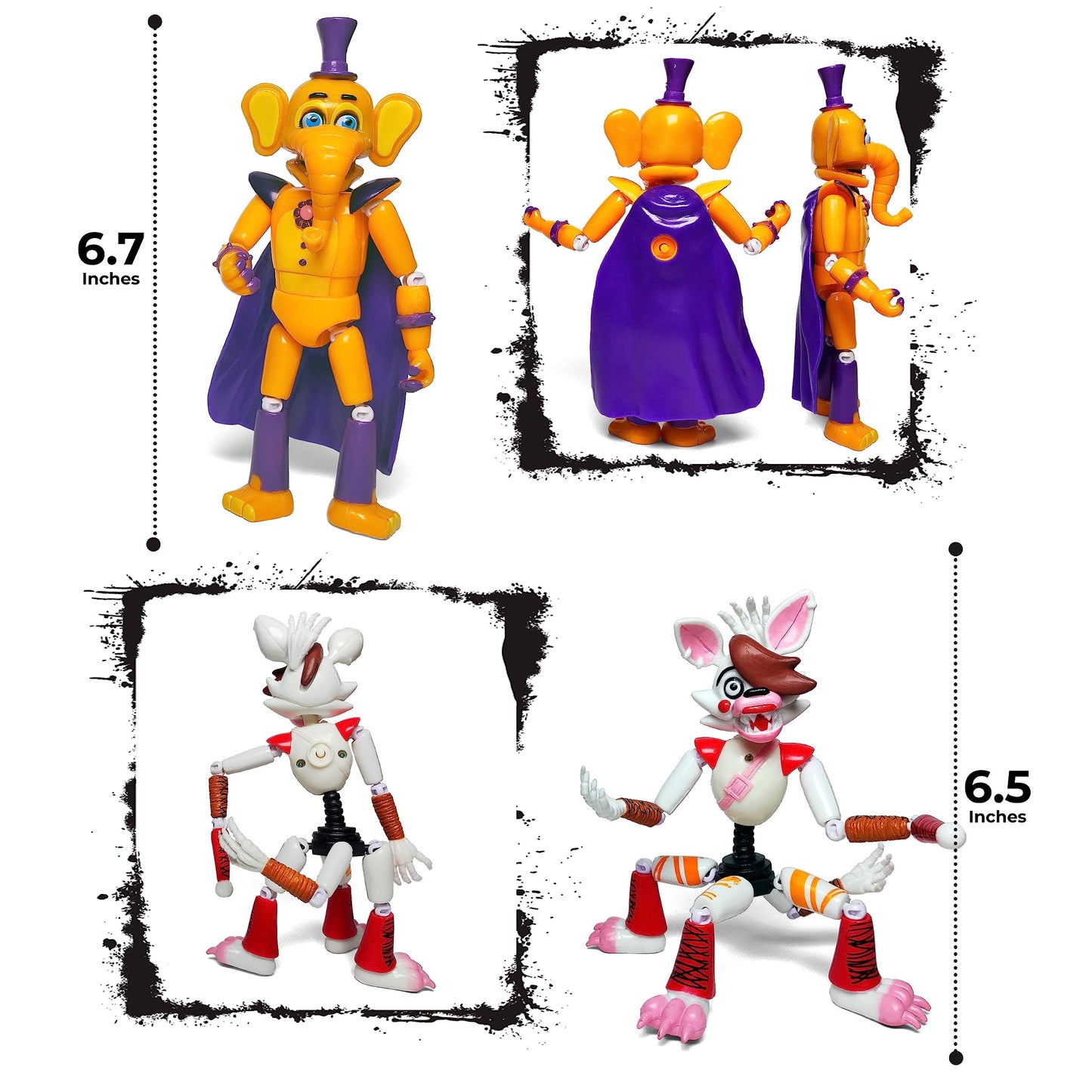 Toysvill 8-Piece FNAF Ultimate Custom Night Action Figure Set – Withered Bonnie, Orville Elephant, Mangle, Montgomery Gator, Happy Frog, Roxanne Wolf, Glamrock Chica, Music Man