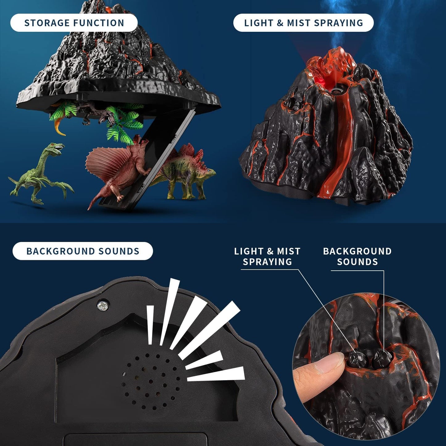TOYSXYIN Large Volcano Set with 9 Realistic Dinosaur Figures – Erupting Volcano Toy for Kids