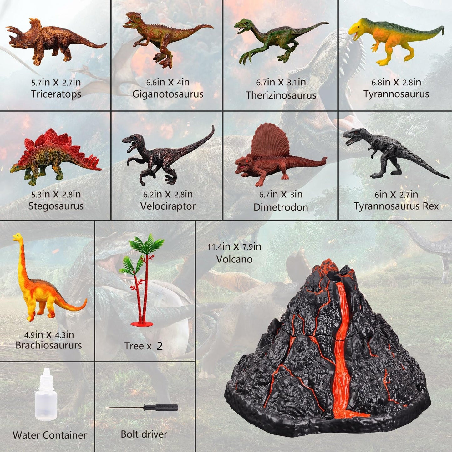 TOYSXYIN Large Volcano Set with 9 Realistic Dinosaur Figures – Erupting Volcano Toy for Kids