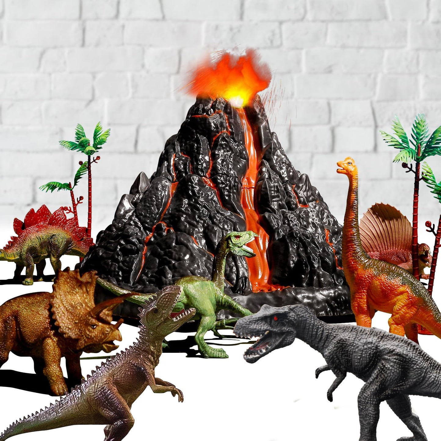 TOYSXYIN Large Volcano Set with 9 Realistic Dinosaur Figures – Erupting Volcano Toy for Kids
