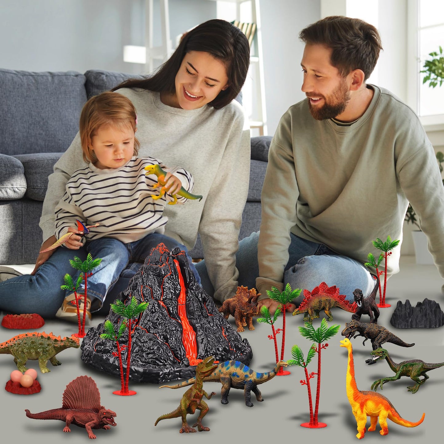 TOYSXYIN Large Volcano Set with 9 Realistic Dinosaur Figures – Erupting Volcano Toy for Kids