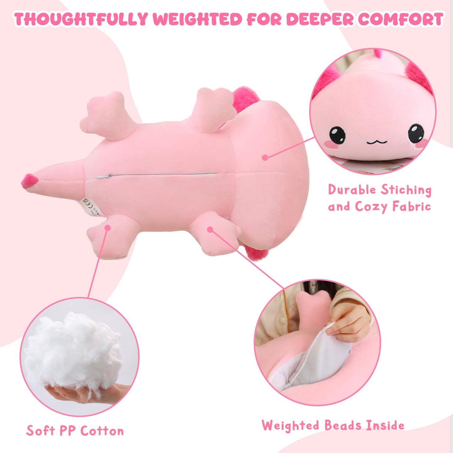 TOYSYM Weighted Axolotl Stuffed Animal - 1.6 lb Beaded Plush Pillow for Relaxation