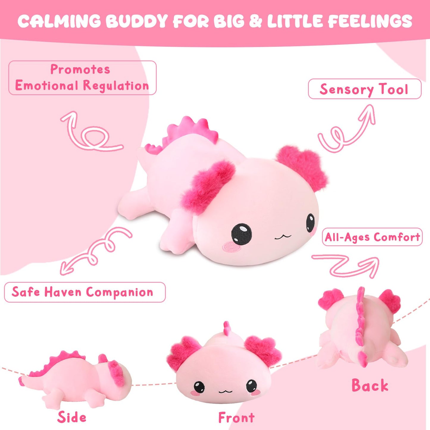 TOYSYM Weighted Axolotl Stuffed Animal - 1.6 lb Beaded Plush Pillow for Relaxation