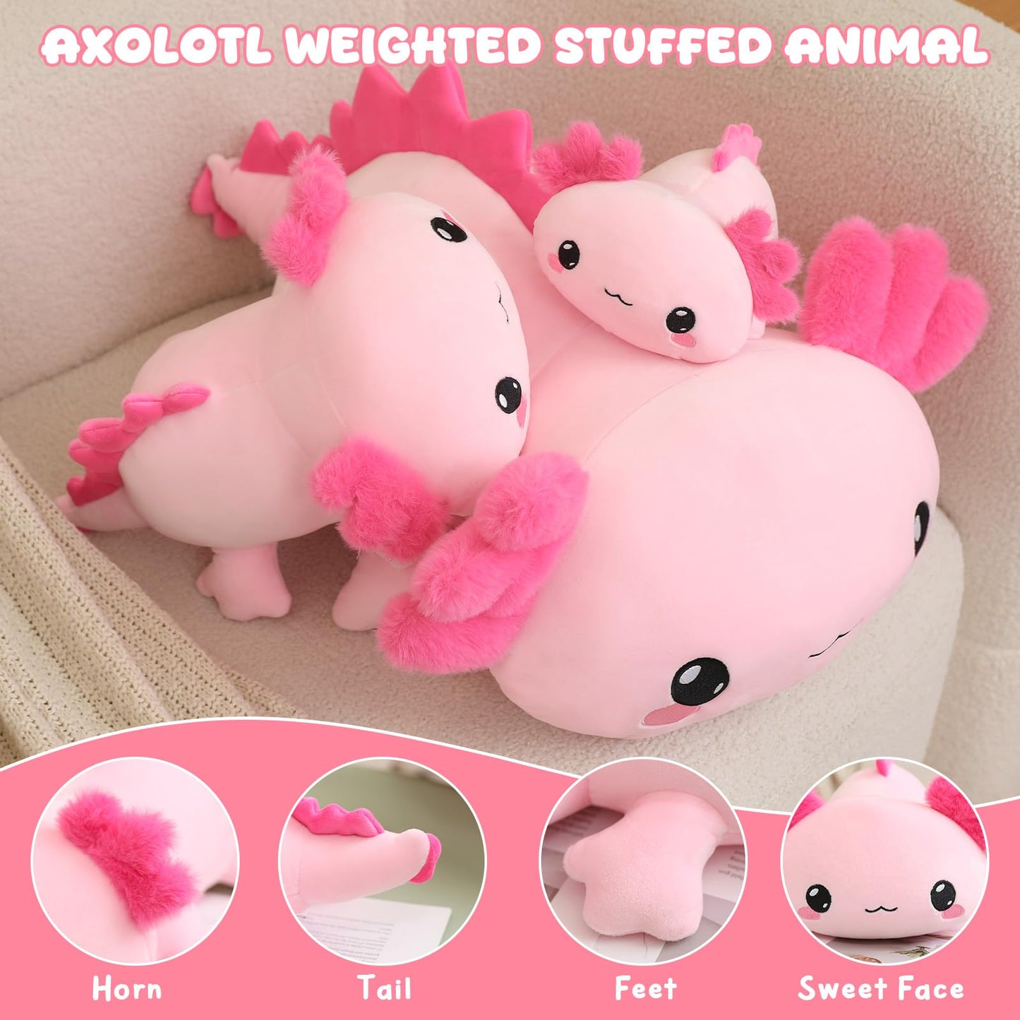 TOYSYM Weighted Axolotl Stuffed Animal - 1.6 lb Beaded Plush Pillow for Relaxation