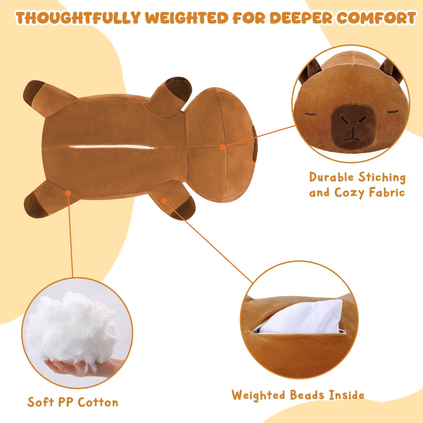 TOYSYM Weighted Capybara Plush — 13.8-Inch, Huggable Capybara Stuffed Animal with Beads