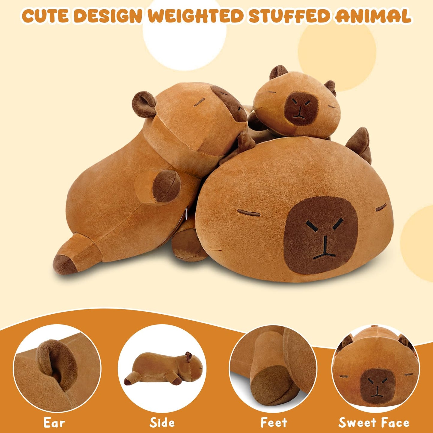 TOYSYM Weighted Capybara Plush — 13.8-Inch, Huggable Capybara Stuffed Animal with Beads