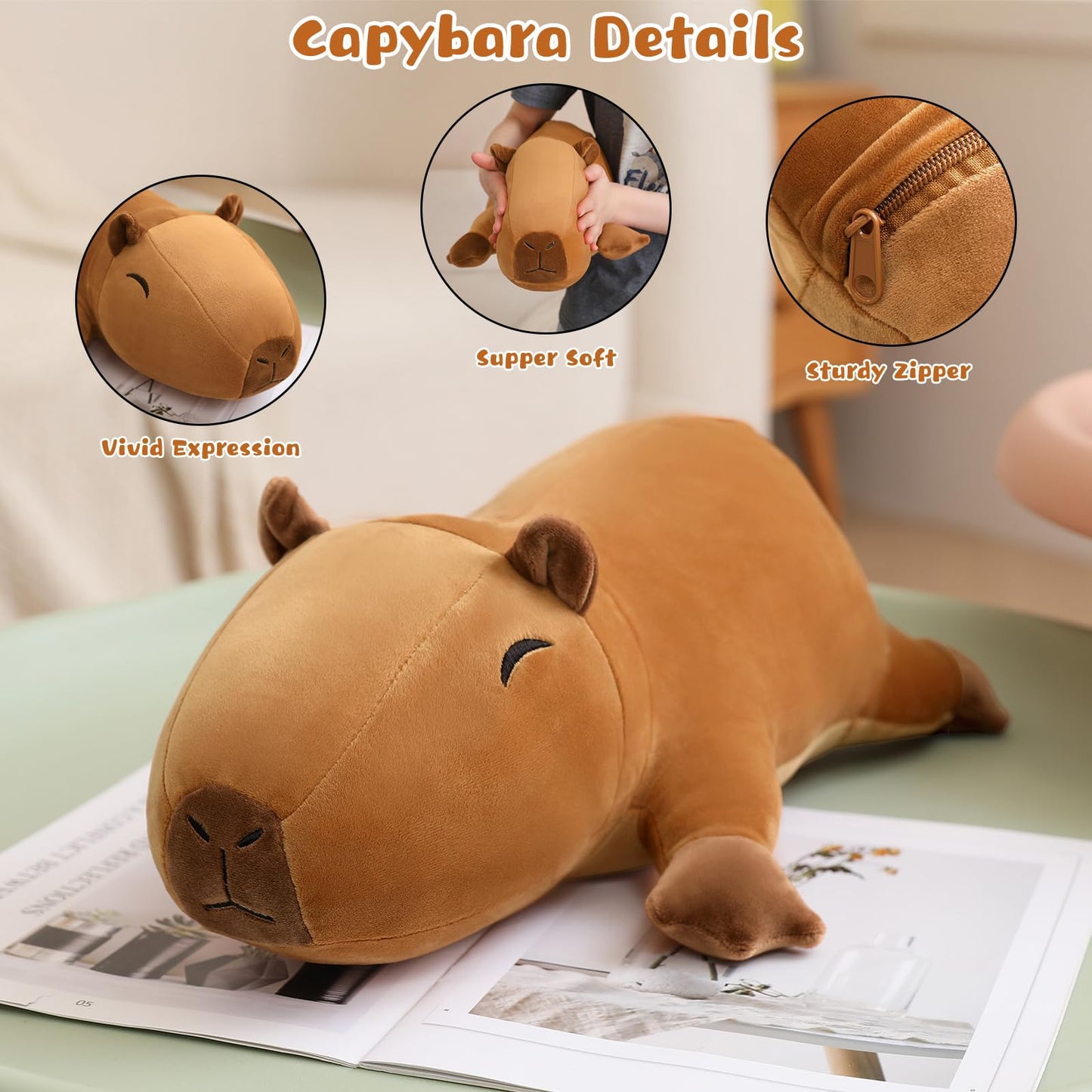 TOYSYM Capybara Plush with 4 Removable Babies – Cozy Sleep Pillow Toy