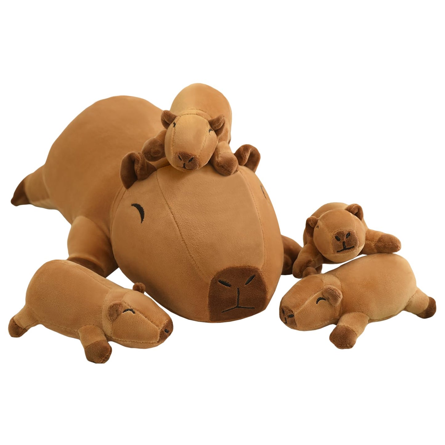TOYSYM Capybara Plush with 4 Removable Babies – Cozy Sleep Pillow Toy