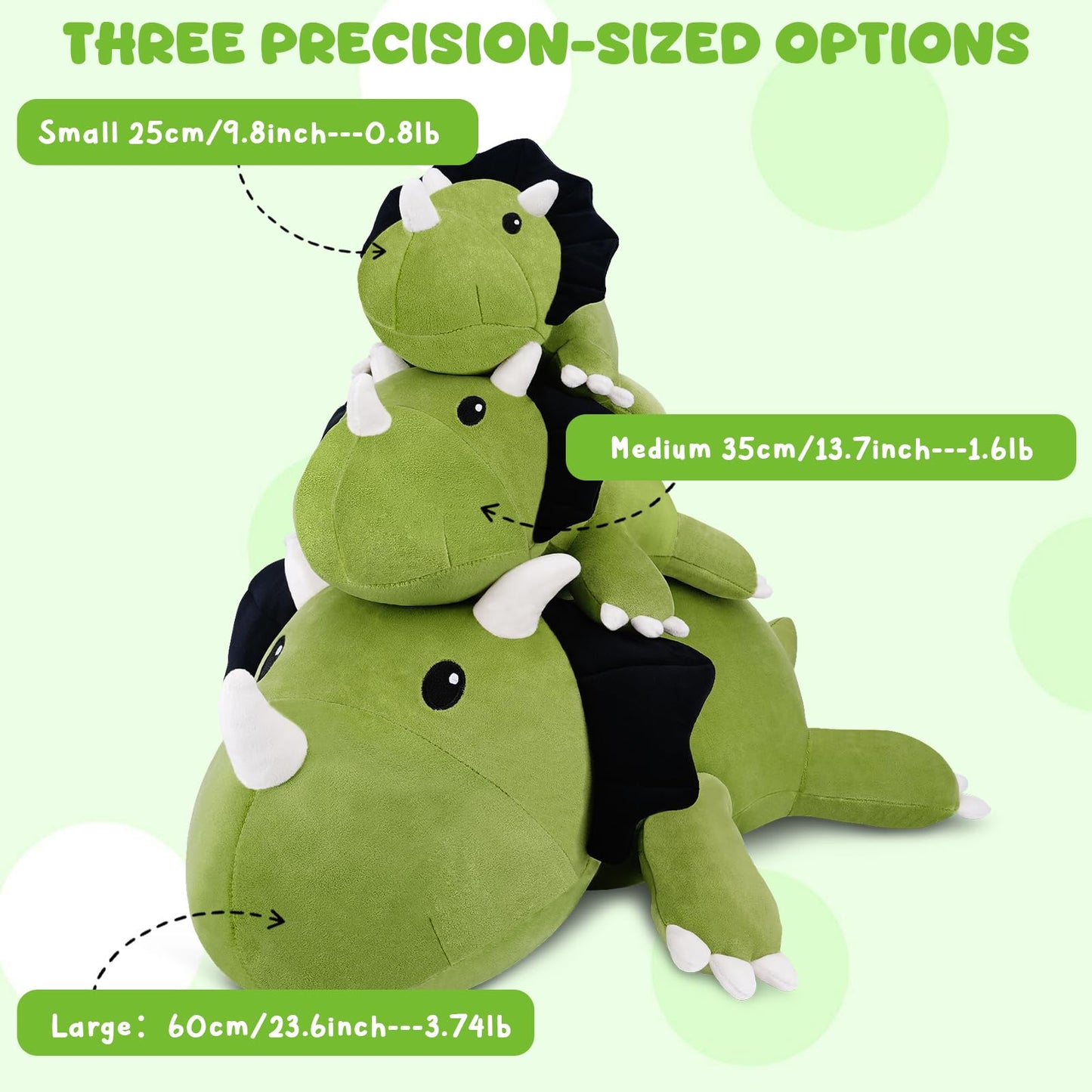 TOYSYM Weighted Triceratops Dinosaur Plush - 13.8 inch with Weighted Beads | Huggable Pillow & Gift