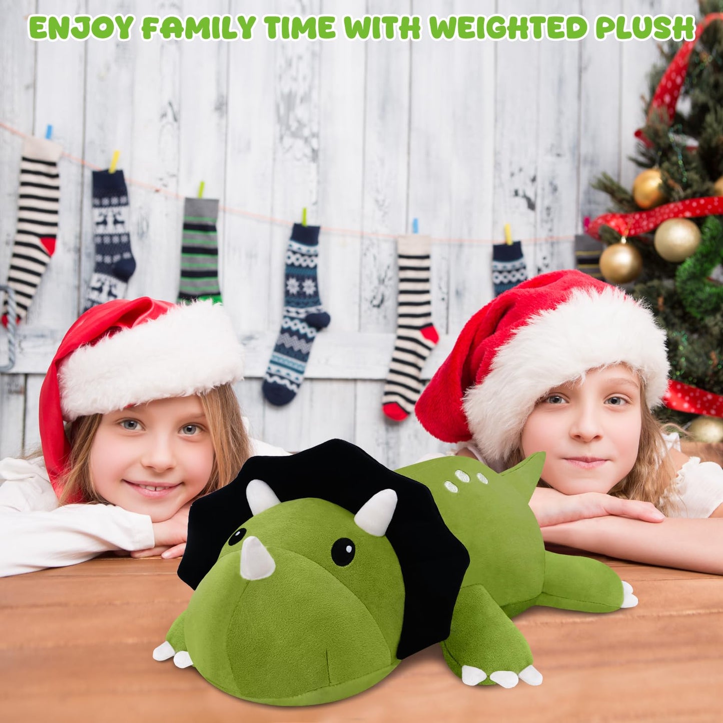 TOYSYM Weighted Triceratops Dinosaur Plush - 13.8 inch with Weighted Beads | Huggable Pillow & Gift
